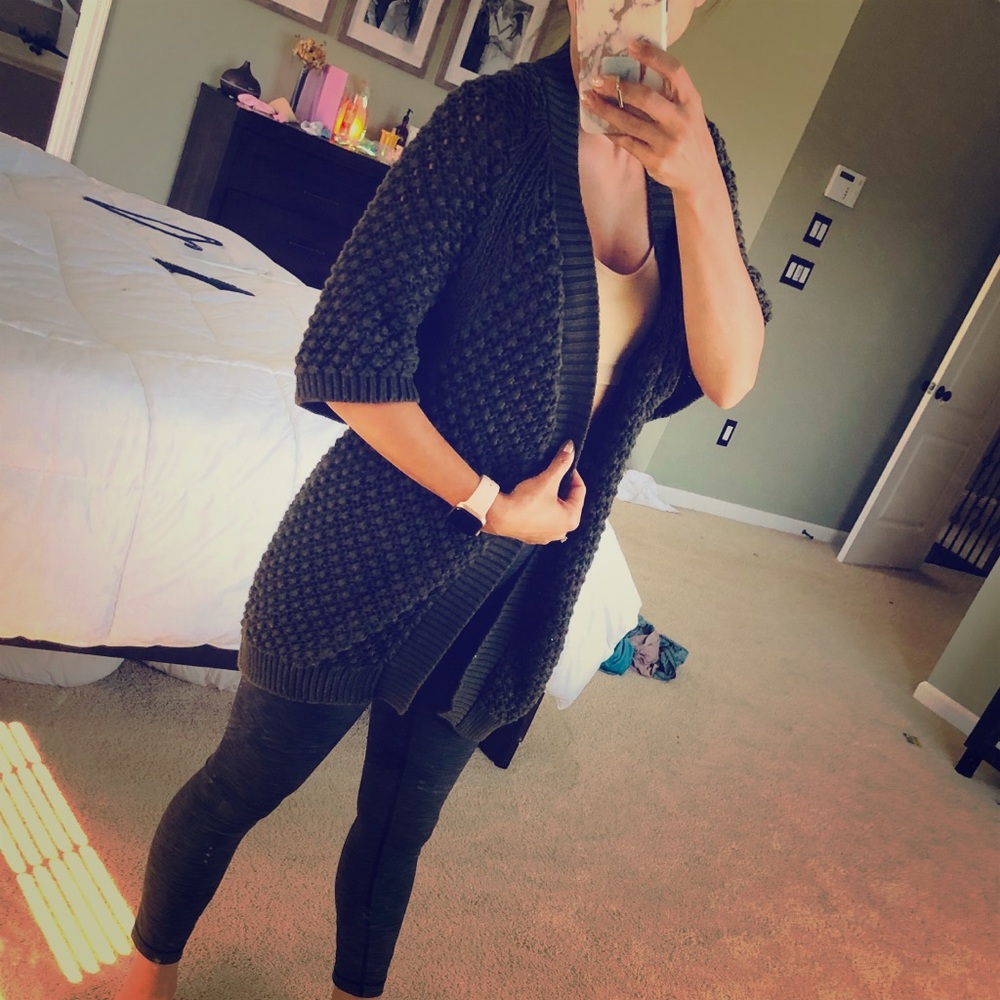 Hand-crocheted forest green cardigan